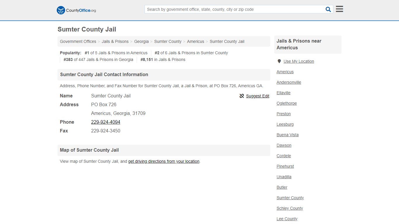 Sumter County Jail - Americus, GA (Address, Phone, and Fax)