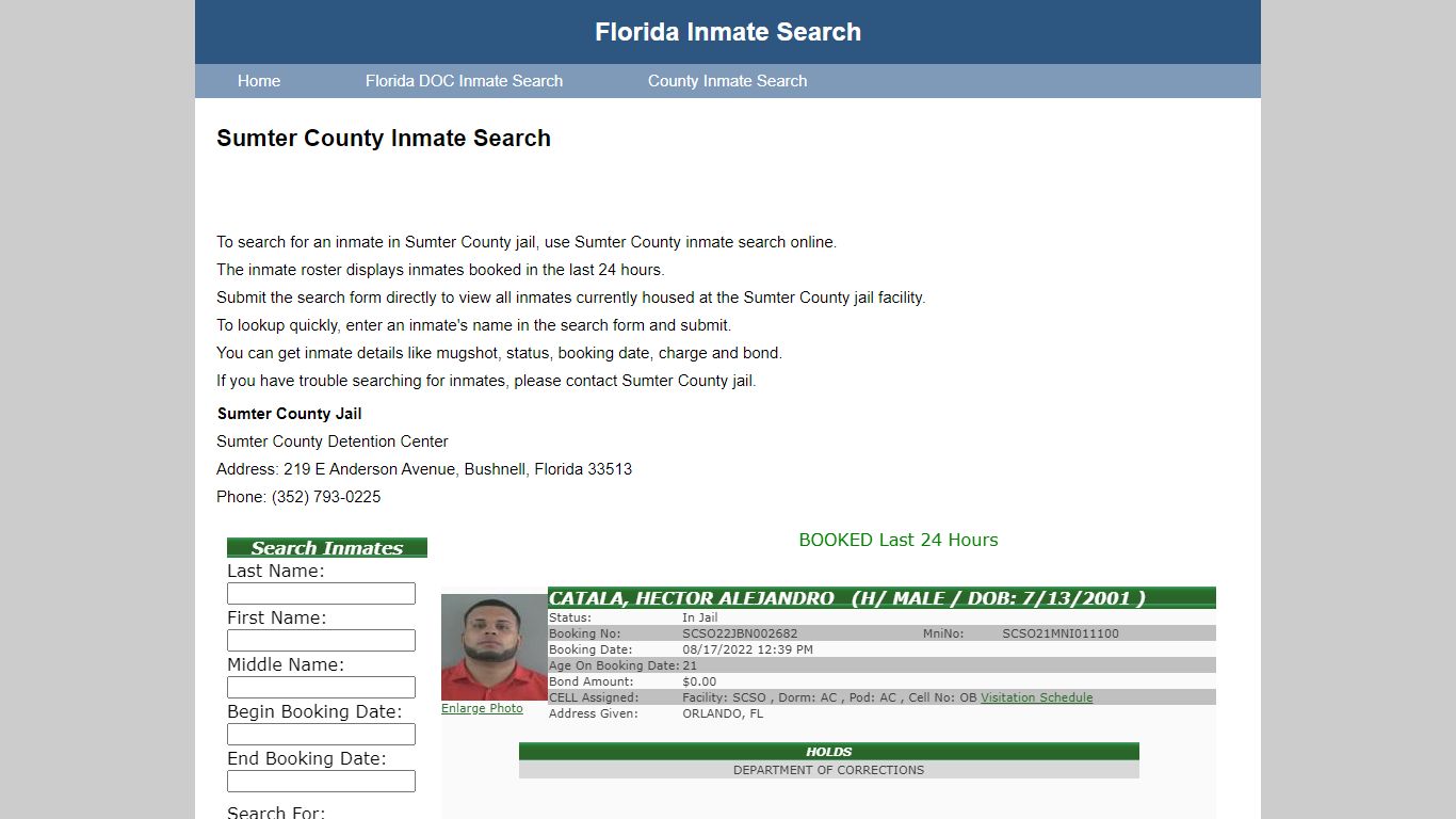 Sumter County Inmate Search